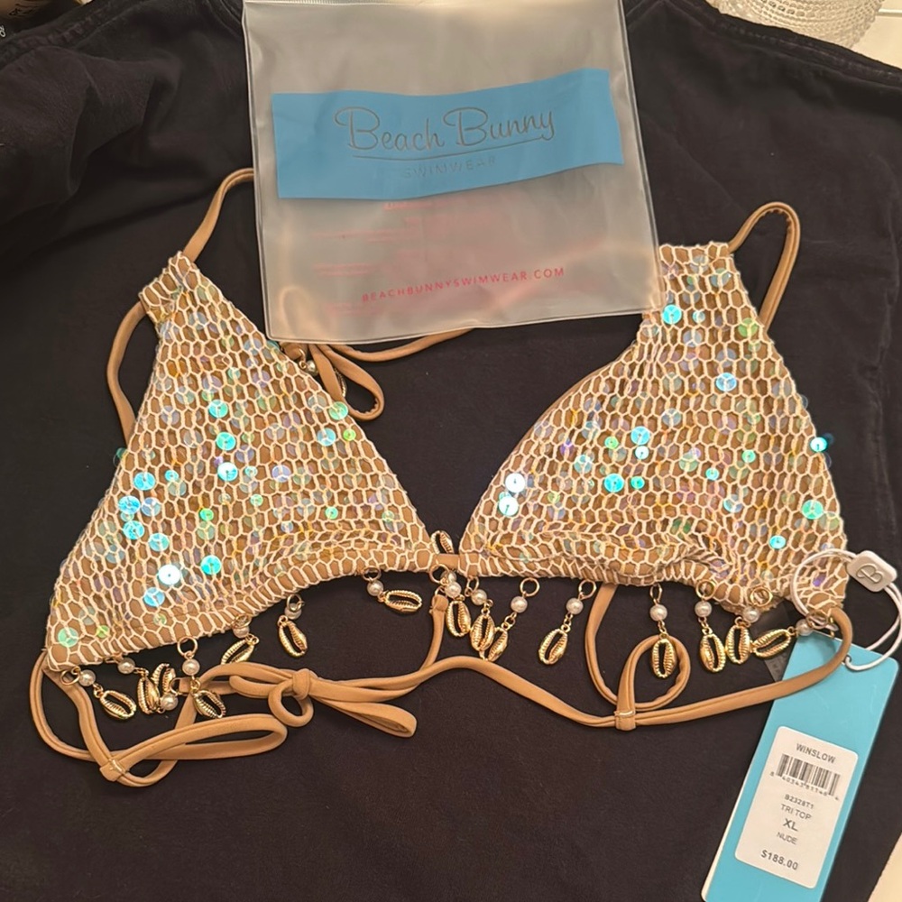 Beach Bunny Gold Sequin Bikini Top